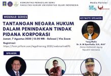 WEBINAR LIVE : Tantangan Negara Hukum dalam Penindakan Tindak Pidana terhadap Korporasi WEBINAR LIVE : Tantangan Negara Hukum dalam Penindakan Tindak Pidana terhadap Korporasi