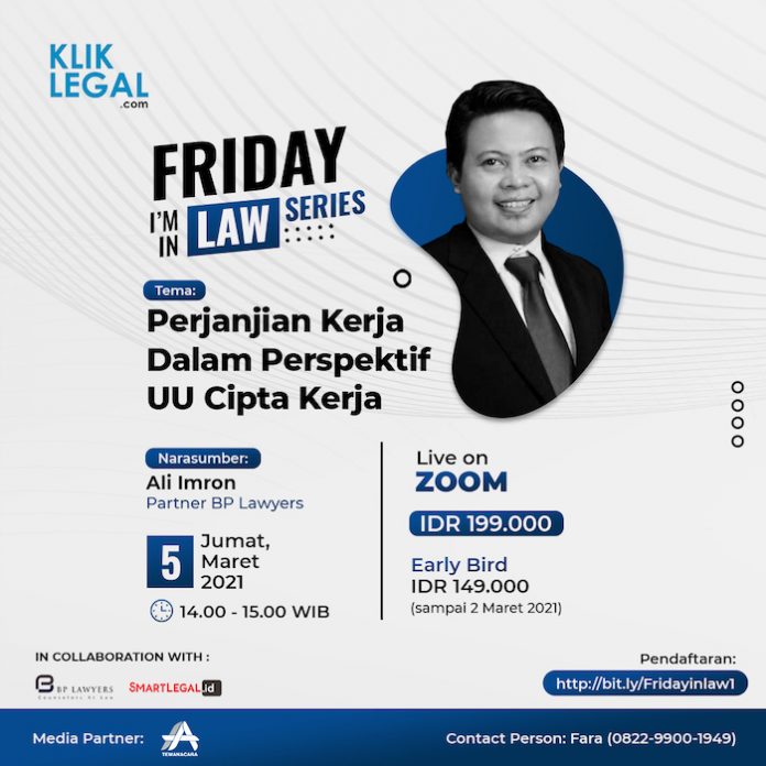FLYER PAK ALI 1 Friday I'm In Law: Perjanjian Kerja Dalam Perspektif UU Cipta Kerja